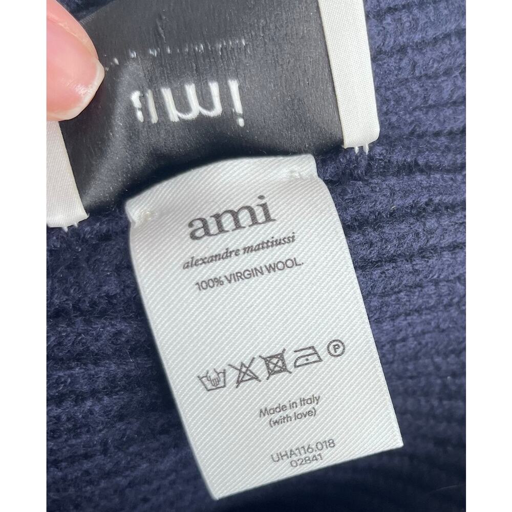 AMI Alexandre Mattiussi Ami de Coeur Beanie Navy Blue Red Heart 100% Wool Italy - Picture 4 of 4
